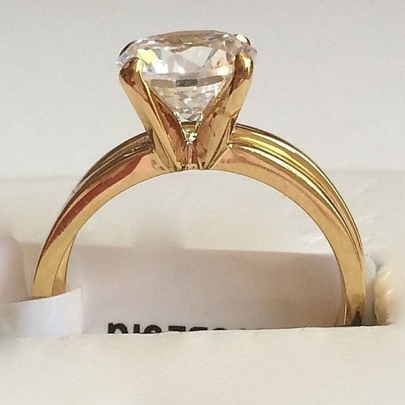 Cubic Zirconia Solitaire Engagement Ring Wedding Set Size 9 10 Gold Plated Band - Picture 3 of 10